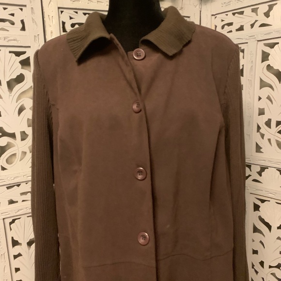 NOTATIONS PLUS NICE SUPER LIGHTWEIGHT SOFT BROWN LONG SLEEVE BUTTON UP JACKET - Picture 2 of 9